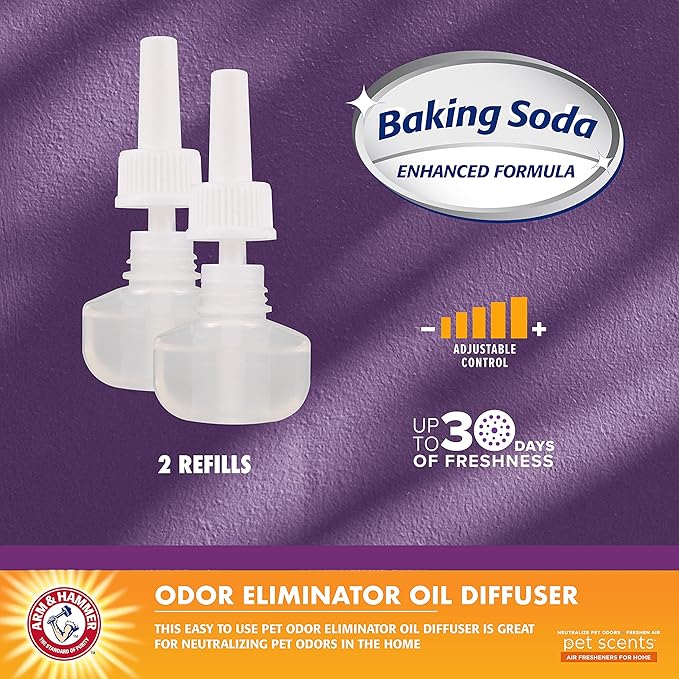 Arm & Hammer For Pets Scents Plug-in Scented Oil Refills in Lavender Fields, Arm and Hammer Room Deodorizer for Homes with Pets, 0.67 Fl Oz x 60 (Pack of 30, 60 Count Total)