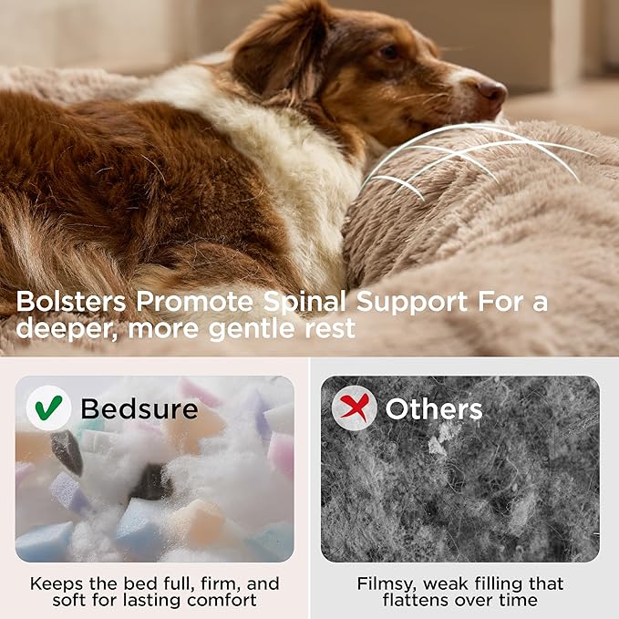 Bedsure Calming Dog Bed Medium Size Dog - 30in Donut Round Washable Medium Pet Bed,Anti-Slip＆Removable Cover,420GSM Anti-Anxiety Fluffy Plush Faux Fur,Fits up to 45 lbs Pets,Plus Version