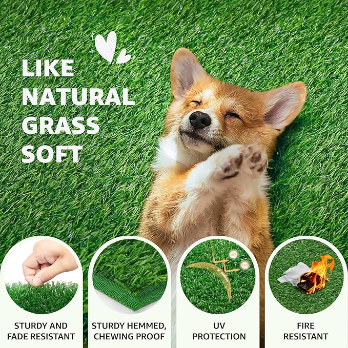 Dog Grass Pad with Tray Extra Large 47.6‘’x29.2'',Portable Dog Litter Box with 2 Pcs Replacement Hemming Artificial Grass & Washable Reusable Pee Pads, Indoor Outdoor Fake Grass Pad for Dogs Potty