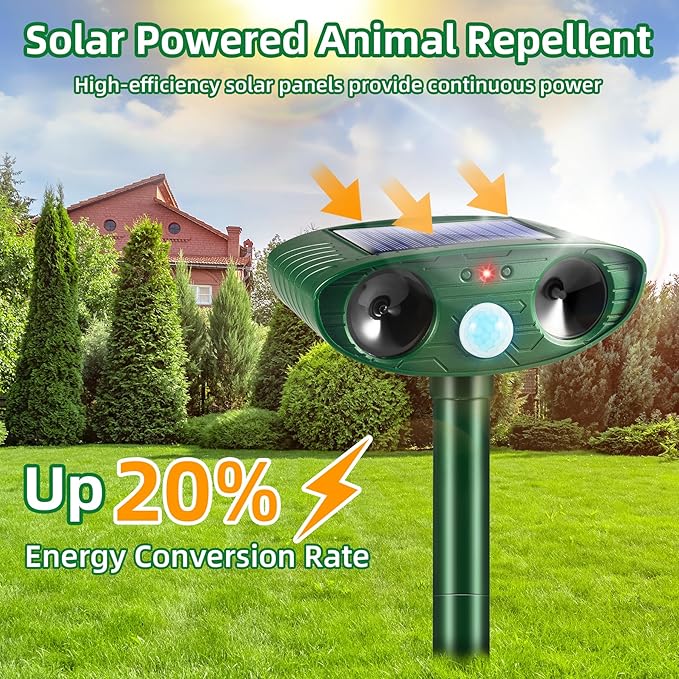 2026 Solar Animal Repellent Ultrasonic Outdoor Squirrel Racoon Fortress pro,Cat Deer Repellent with Motion Sensor,Waterproof Mouse Dog Skunk Rabbit Deterrent for Yard,2 Pack