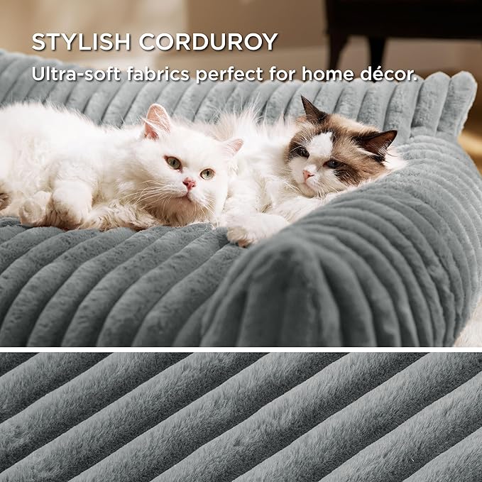 Bedsure ComfyFleece™ Cute Dog Couch for Medium Dogs - As Seen on TV on Good Day New York, Dog Couch Bed with Removable, Washable Cover, Supportive Pet Sofa, for Medium Large Dogs, 36inch, Warm Grey