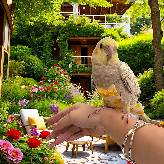 2 Pcs Bird Diapers Bird Harness Flight Suits Diapers with 80 Inch Flying Leash Reusable Parrot Nappy with Waterproof Inner Layer for Cockatiel Budgie Conure Parakeet Lovebird-Heart&Duck