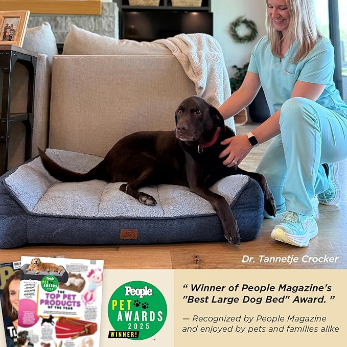 Bedsure SupportMax™ Orthopedic Dog Bed Medium Size Dog - Extra Thick Supportive Medium Dogs Beds with Waterproof Washable Cover, Comfort Pet Bed Sofa with Soft Sherpa and Nonskid Bottom, Beige, 35"