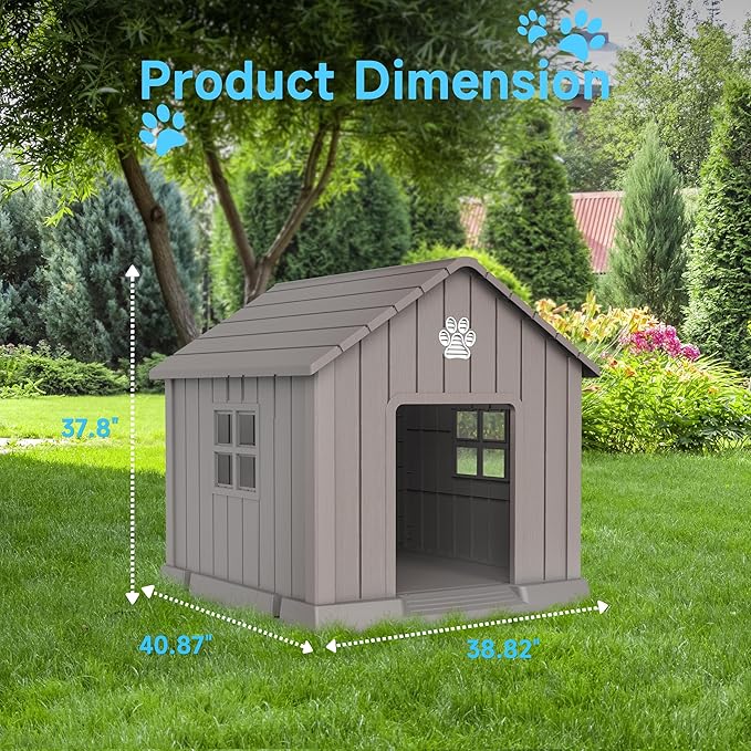 DRATO Dog House Indoor Outdoor for Small to Large Sized Dogs Indoor Outdoor Doghouse Large Shelter with Elevated Floor, Easy to Assemble (Light Brown, 38Inch(37.8 * 40.87 * 38.82))