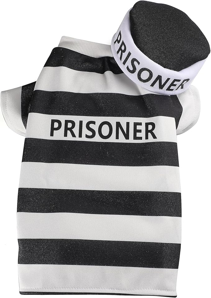 Halloween Fancy Prisoners Dogs Cats Warm Costumes with Hat for Teddy, Pug, Chihuahua, Shih Tzu, Yorkshire Terriers, Papillon D-Black/White M