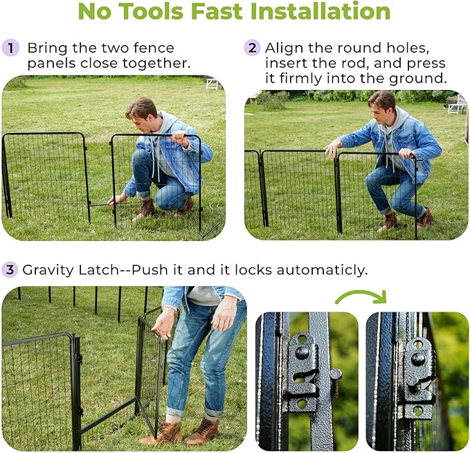 SunsGrove Dog Playpen with Wider Door, Heavy Duty Dog Pen, Anti Rust Dog Fence, Easy Insert into Soil, Pet Playpen for Yard RV Camping (50 inch, 12 Panels)