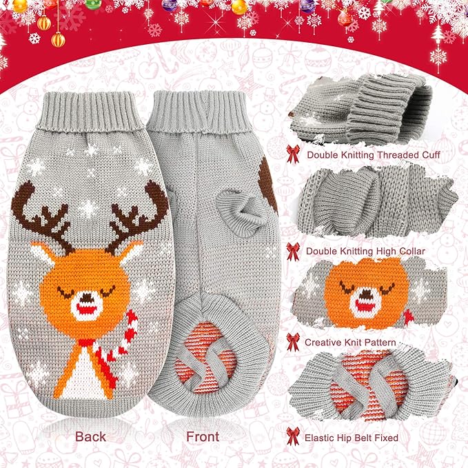 HYLYUN Cat Christmas Sweater 2 Packs - Puppy Christmas Sweater Pet Reindeer Snowflake Sweaters for Kittys and Small Dogs L