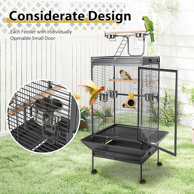 Heavy-Duty 68'' Wrought Iron Parrot Cage – Acrylic Door, 360° Rolling Stand, Perches, Stainless Steel Bowls, Escape-Proof, Easy Clean – Spacious Aviary for Macaws, Cockatoos, African Greys,