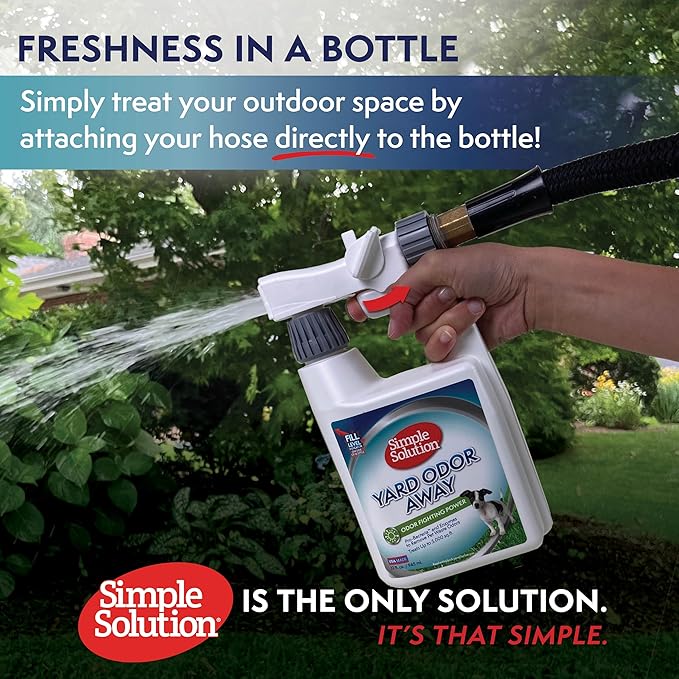 Simple Solution Yard Odor Eliminator Spray, Outdoor Pet Odor Remover, Lawn Deodorizer, Dog Urine Neutralizer, Enzyme Cleaner for Artificial Grass, Kennels, Patios, Decks, and Backyard Surfaces, 32oz