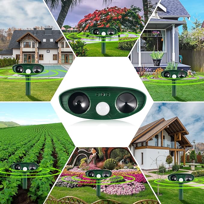 2026 Solar Animal Repellent Ultrasonic Outdoor Squirrel Racoon Fortress pro,Cat Deer Repellent with Motion Sensor,Waterproof Mouse Dog Skunk Rabbit Deterrent for Yard,2 Pack