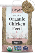 Mile Four Organic Chicken Feed (23 lbs) Layer Mash, Non-GMO, USA Grown, 16% Protein, Corn-Free, Soy-Free, Non-Medicated Feed for Chickens