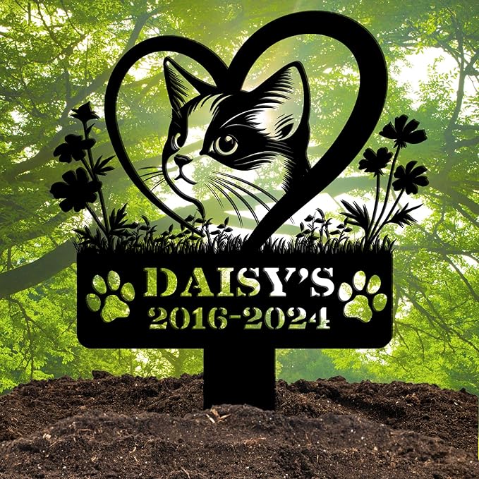 Custom Pet Grave Makers Cat Outdoor, Personalized Cat Memorial Headstones and Grave Makers for Pet Cemetery, Custom Name and Date Pet Tombstone Graveyard Different Sizes and Colors
