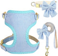 Didog Cute Small Dog Harness Collar and Leash Set with Bowtie, Breathable Soft Mesh Padded Puppy Harness, Dog Harness for Small Dogs Daily Walks Parties, Holiday Gatherings & Gifts, Blue, S