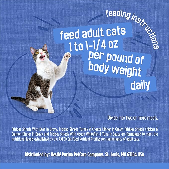 Purina Friskies Wet Cat Food Variety Pack, Shreds With Beef, Turkey and Cheese Dinner, Chicken and Salmon Dinner, and With Ocean Whitefish and Tuna - (Pack of 40) 5.5 oz. Cans