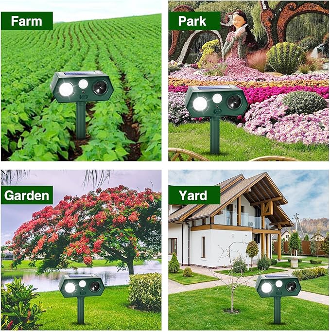2026 Solar Sonic Racoon Fortress Pro Outdoor Cat Repellent, Ultrasonic Animal Repeller Deer Repellent Devices Squirrel Rabbit Deterrent with Motion Sensor&Light to Scare Dog Out of Garden Yard Farm(4)