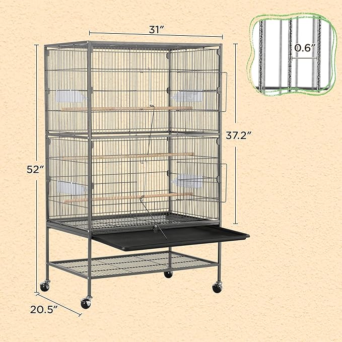 Yaheetech 52'' Bird cage w/Perches & Feeders, Large Birdcage with Pull-Out Tray, Rolling Wheels, Extra Storage, Flight Cage for Cockatiel, Parrot, Parakeet, Conure, Budgie, Pigeon Small/Medium Birds