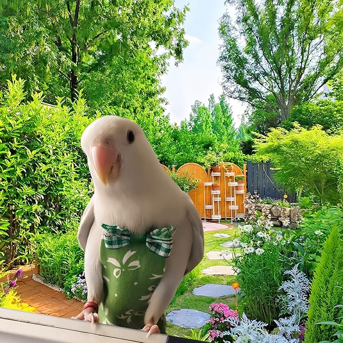 2 Pcs Bird Diapers Bird Harness Flight Suits Diapers with 80 Inch Flying Leash Reusable Parrot Nappy with Waterproof Inner Layer for Cockatiel Budgie Conure Parakeet Lovebird-Bowknot&Lemon