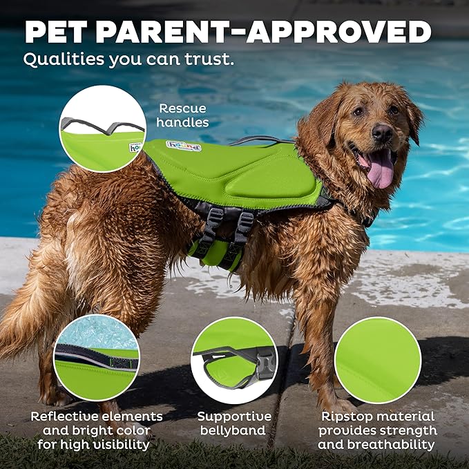 Outward Hound Dawson Swim Dog Life Jacket, Green, Large