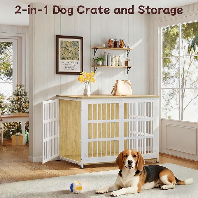 41'' Dog Crate Furniture Large Breed Dog Crate Dog Kennels for Inside Wooden Dog Crates End Table Heavy Duty Indoor Combination Cage for Medium to Large Dogs Oak