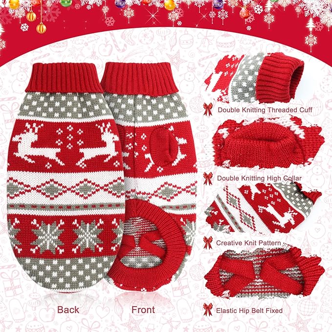 HYLYUN Cat Christmas Sweater 2 Packs - Puppy Christmas Sweater Pet Reindeer Snowflake Sweaters for Kittys and Small Dogs XL