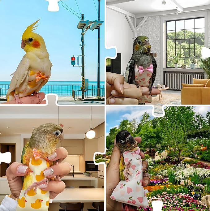 2 Pcs Bird Diapers Bird Harness Flight Suits Diapers with 80 Inch Flying Leash Reusable Parrot Nappy with Waterproof Inner Layer for Cockatiel Budgie Conure Parakeet Lovebird-Heart&Duck