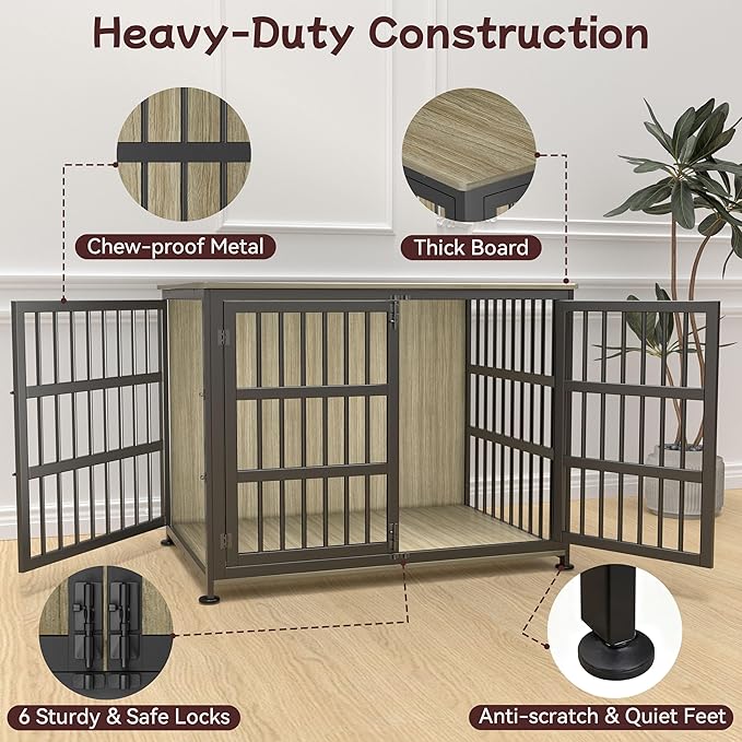 42'' Dog Crate Furniture Large Breed Dog Crate Dog Kennels for Inside Wooden Dog Crates End Table Heavy Duty Indoor Combination Cage for Medium to Large Dogs Maple