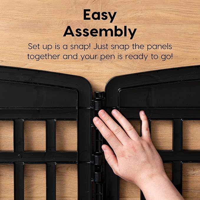 IRIS USA 24" 6-Panel Pet Dog Puppy Playpen with Door, for Puppy Small Dogs Keep Pets Secure Easy Assemble Easy Storing Customizable Non-Skid Rubber Feet, Foldable, Black