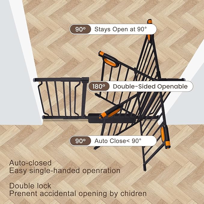 Extra Wide Baby Gate with Door Pressure Mounted 57.5-62.2 Inch,Child Dog Baby Safety Gates for Doorways,Walk Through Dog Gate Indoor for The House Kitchen Stairs No Drilling,Black