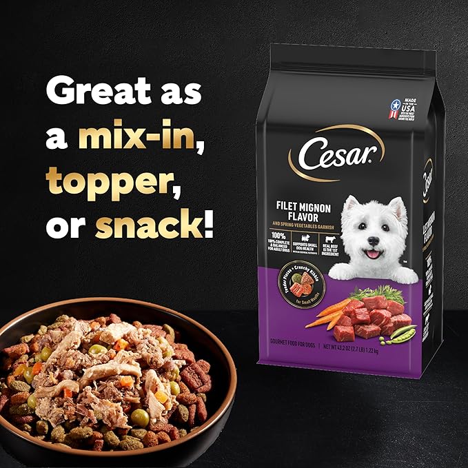 Cesar Simply Crafted Adult Wet Dog Food Toppers for Dry Food, Wet Food for Dogs, Chicken, Carrots, Potatoes & Peas, 8.82 oz. Pouches, 6 Count (Pack of 2)