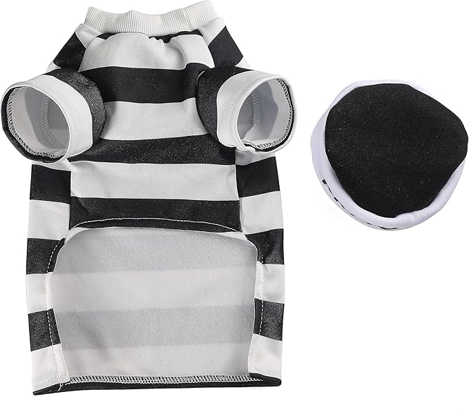 Halloween Fancy Prisoners Dogs Cats Warm Costumes with Hat for Teddy, Pug, Chihuahua, Shih Tzu, Yorkshire Terriers, Papillon D-Black/White M