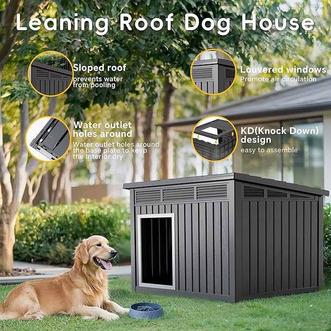 DRATO Large Dog House Outdoor for Indoor with Weatherproof & Removable Roof,Fits Small to Large (Black, 42.87 * 32.95 * 31.61'')