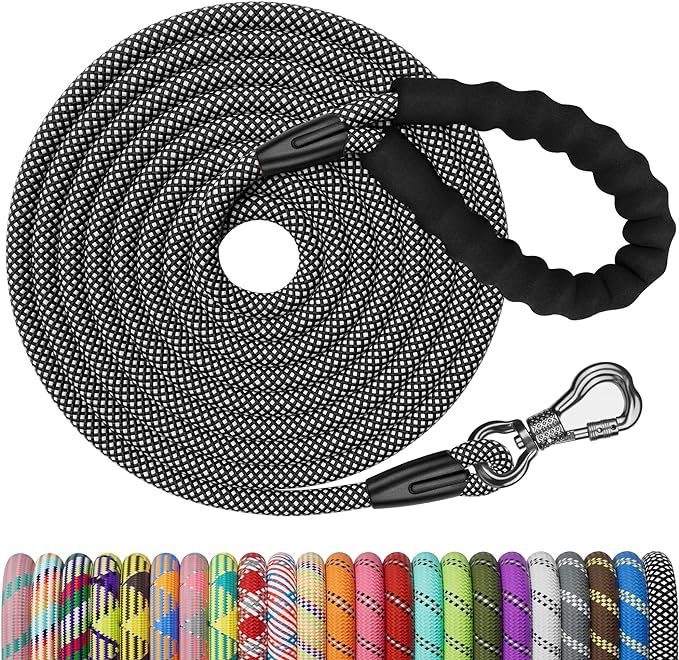 NTR Heavy Duty Dog Leash, Black 10MM 15FT Training Leash with Swivel Lockable Hook and Comfortable Padded Handle, Dog Lead for Walking, Hunting, Camping, Backyard for Small Medium and Large Dogs