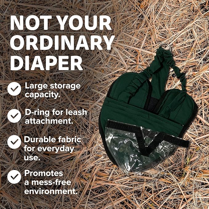 Hen Holster Wrap-Around Bird Diaper & Harness for Hens, Roosters, Ducks, Geese - with Removable Vinyl Liner, Adjustable Fit for Outdoor Adventures & Indoor Use - Easy to wear - Large, Green